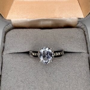10K Solid White Gold Ring w/ Aquamarine & Diamonds size 7 2.7g